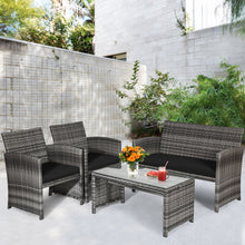 Load image into Gallery viewer, Gymax 4PCS Patio Outdoor Rattan Furniture Set w/ Cushioned Chair Loveseat Table