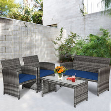 Load image into Gallery viewer, Gymax 4PCS Patio Outdoor Rattan Furniture Set w/ Cushioned Chair Loveseat Table