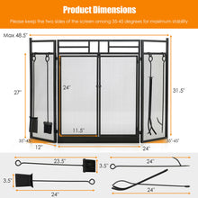 Load image into Gallery viewer, Gymax 3-Panel Folding Wrought Iron Fireplace Screen W/ Doors & 4 Pieces Tools Set