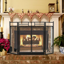 Load image into Gallery viewer, Gymax 3-Panel Folding Wrought Iron Fireplace Screen W/ Doors & 4 Pieces Tools Set
