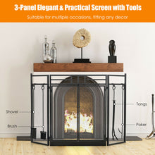 Load image into Gallery viewer, Gymax 3-Panel Folding Wrought Iron Fireplace Screen W/ Doors & 4 Pieces Tools Set