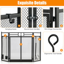 Load image into Gallery viewer, Gymax 3-Panel Folding Wrought Iron Fireplace Screen W/ Doors & 4 Pieces Tools Set