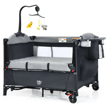 Load image into Gallery viewer, Gymax Baby Foldable 5 in 1 Nursery Center Toddler Bedside Crib W/ Music Box Black