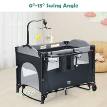 Load image into Gallery viewer, Gymax Baby Foldable 5 in 1 Nursery Center Toddler Bedside Crib W/ Music Box Black