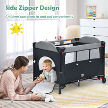 Load image into Gallery viewer, Gymax Baby Foldable 5 in 1 Nursery Center Toddler Bedside Crib W/ Music Box Black