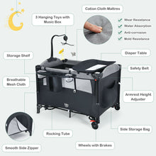 Load image into Gallery viewer, Gymax Baby Foldable 5 in 1 Nursery Center Toddler Bedside Crib W/ Music Box Black
