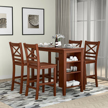 Load image into Gallery viewer, Gymax Counter Height Pub Table Bar Table w/ Rubber Wood Legs & Storage Shelves