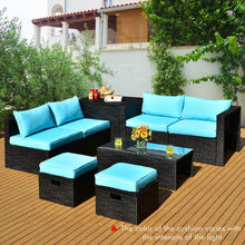 Load image into Gallery viewer, Gymax 8PCS Rattan Patio Sectional Furniture Set w/ Waterproof Cover & Turquoise Cushions
