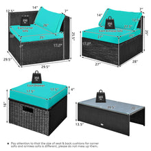 Load image into Gallery viewer, Gymax 8PCS Rattan Patio Sectional Furniture Set w/ Waterproof Cover & Turquoise Cushions