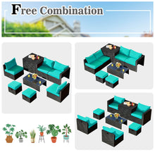 Load image into Gallery viewer, Gymax 8PCS Rattan Patio Sectional Furniture Set w/ Waterproof Cover & Turquoise Cushions