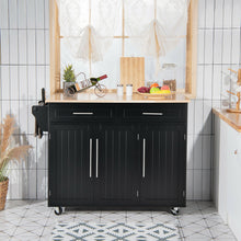 Load image into Gallery viewer, Gymax Kitchen Island Trolley Cart Wood Top Rolling Storage Cabinet w/Knife Block Black