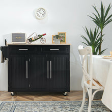 Load image into Gallery viewer, Gymax Kitchen Island Trolley Cart Wood Top Rolling Storage Cabinet w/Knife Block Black