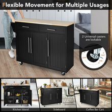 Load image into Gallery viewer, Gymax Kitchen Island Trolley Cart Wood Top Rolling Storage Cabinet w/Knife Block Black