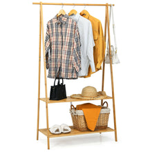 Load image into Gallery viewer, Gymax Bamboo Garment Rack Clothes Hanging Rack w/2-Tier Storage Shelf Entryway Bedroom