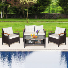 Load image into Gallery viewer, Gymax 4PCS Patio Conversation Set Rattan Sofa Furniture Set w/ Off White Cushions