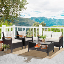 Load image into Gallery viewer, Gymax 4PCS Patio Conversation Set Rattan Sofa Furniture Set w/ Off White Cushions