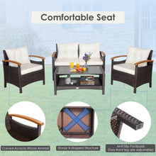 Load image into Gallery viewer, Gymax 4PCS Patio Conversation Set Rattan Sofa Furniture Set w/ Off White Cushions