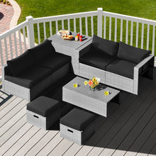 Load image into Gallery viewer, Gymax 8PCS Rattan Patio Space-Saving Furniture Set w/ Waterproof Cover & Black Cushions