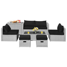 Load image into Gallery viewer, Gymax 8PCS Rattan Patio Space-Saving Furniture Set w/ Waterproof Cover & Black Cushions