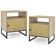 Load image into Gallery viewer, Gymax 2PCS Nightstand w/ Cabinet Wooden Side End Table Rattan Decorated Door Oak