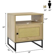 Load image into Gallery viewer, Gymax 2PCS Nightstand w/ Cabinet Wooden Side End Table Rattan Decorated Door Oak