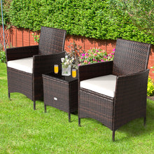 Load image into Gallery viewer, Gymax 3PCS Outdoor Rattan Conversation Set Patio Furniture Set w/ White Cushions