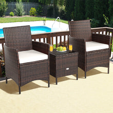 Load image into Gallery viewer, Gymax 3PCS Outdoor Rattan Conversation Set Patio Furniture Set w/ White Cushions
