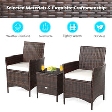 Load image into Gallery viewer, Gymax 3PCS Outdoor Rattan Conversation Set Patio Furniture Set w/ White Cushions