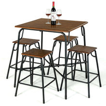 Load image into Gallery viewer, Gymax 5PCS Bar Table Set Counter Height Dining Set w/ 4 Stools Rustic Brown