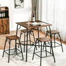 Load image into Gallery viewer, Gymax 5PCS Bar Table Set Counter Height Dining Set w/ 4 Stools Rustic Brown
