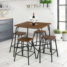 Load image into Gallery viewer, Gymax 5PCS Bar Table Set Counter Height Dining Set w/ 4 Stools Rustic Brown