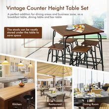 Load image into Gallery viewer, Gymax 5PCS Bar Table Set Counter Height Dining Set w/ 4 Stools Rustic Brown