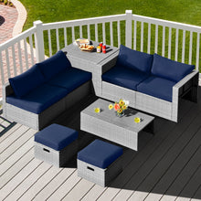 Load image into Gallery viewer, Gymax 8PCS Rattan Patio Space-Saving Furniture Set w/ Waterproof Cover & Navy Cushions