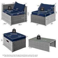 Load image into Gallery viewer, Gymax 8PCS Rattan Patio Space-Saving Furniture Set w/ Waterproof Cover & Navy Cushions