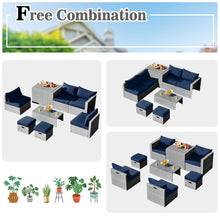 Load image into Gallery viewer, Gymax 8PCS Rattan Patio Space-Saving Furniture Set w/ Waterproof Cover & Navy Cushions