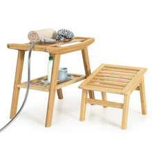 Load image into Gallery viewer, Gymax Bamboo Shower Seat Bench w/Underneath Storage Shelf, Spa Bath Seat w/ Foot Stool