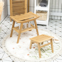 Load image into Gallery viewer, Gymax Bamboo Shower Seat Bench w/Underneath Storage Shelf, Spa Bath Seat w/ Foot Stool