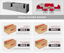 Load image into Gallery viewer, Gymax 8PCS Rattan Patio Space-Saving Furniture Set w/ Waterproof Cover & Red Cushions