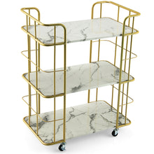 Load image into Gallery viewer, Gymax 3-Tier Kitchen Storage Utility Cart Gold Rolling Bar Serving w/Lockable Casters
