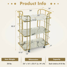 Load image into Gallery viewer, Gymax 3-Tier Kitchen Storage Utility Cart Gold Rolling Bar Serving w/Lockable Casters
