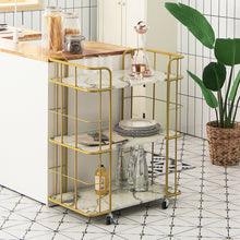 Load image into Gallery viewer, Gymax 3-Tier Kitchen Storage Utility Cart Gold Rolling Bar Serving w/Lockable Casters