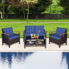 Load image into Gallery viewer, Gymax 4-Piece Patio Rattan Furniture Set w/ Cushioned Sofa and Coffee Table Navy