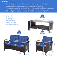 Load image into Gallery viewer, Gymax 4-Piece Patio Rattan Furniture Set w/ Cushioned Sofa and Coffee Table Navy