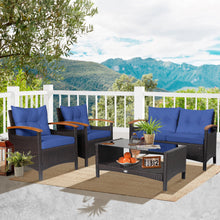 Load image into Gallery viewer, Gymax 4-Piece Patio Rattan Furniture Set w/ Cushioned Sofa and Coffee Table Navy
