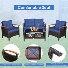 Load image into Gallery viewer, Gymax 4-Piece Patio Rattan Furniture Set w/ Cushioned Sofa and Coffee Table Navy