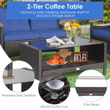 Load image into Gallery viewer, Gymax 4-Piece Patio Rattan Furniture Set w/ Cushioned Sofa and Coffee Table Navy