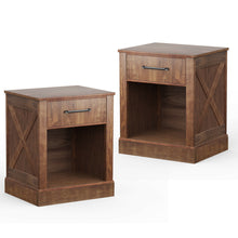 Load image into Gallery viewer, Gymax 2PCS Nightstand with Drawer and Shelf Rustic Wooden Bedside Table Bedroom