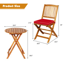 Load image into Gallery viewer, Gymax 3PCS Folding Acacia Wood Bistro Set Patio Conversation Set w/ Red Cushions