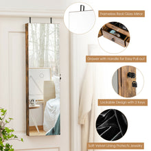 Load image into Gallery viewer, Gymax Mirrored Wall & Door Mounted Jewelry Storage Cabinet Organizer W/ Lights & Drawer Rustic Brown