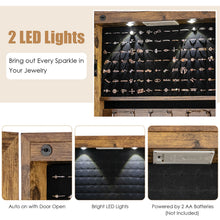 Load image into Gallery viewer, Gymax Mirrored Wall & Door Mounted Jewelry Storage Cabinet Organizer W/ Lights & Drawer Rustic Brown